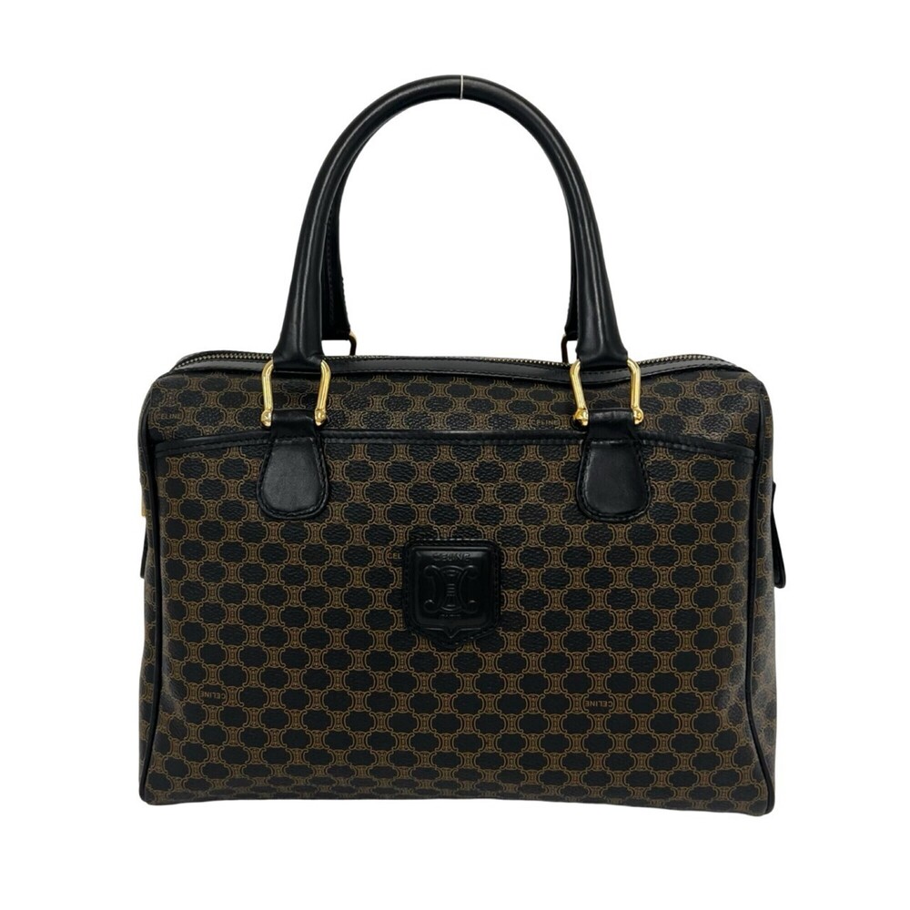 CELINE Vintage Macadam Blazon Pattern Logo Leather Handbag Mini Boston Bag Bl...
